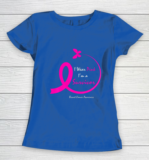 Womens Butterfly I Wear Pink I m A Survivor Breast Cancer Awareness Women's T-Shirt 8