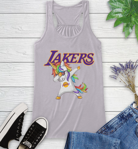 Los Angeles Lakers NBA Basketball Funny Unicorn Dabbing Sports Racerback Tank 5
