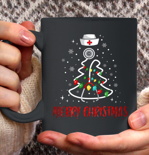 Womens Nurse Christmas Tree Lights Funny Nurse Xmas Gift Ceramic Mug 11oz