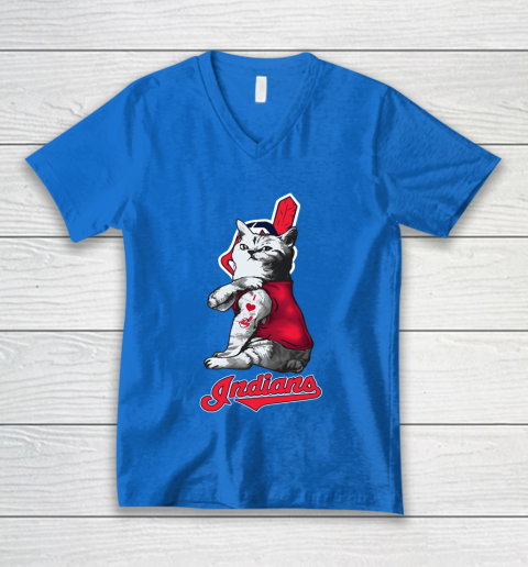 MLB Baseball My Cat Loves Cleveland Indians V-Neck T-Shirt 5