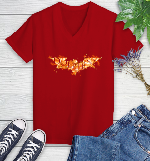 NFL Miami Dolphins Batman Logo DC Football Sports Shirt Women's V-Neck T-Shirt 11