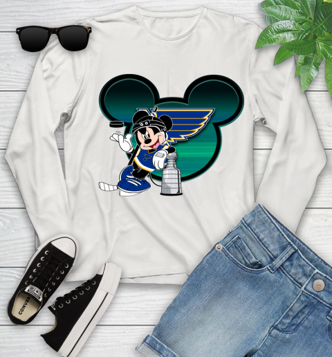 NHL St.Louis Blues Stanley Cup Mickey Mouse Disney Hockey T Shirt Youth Long Sleeve 12