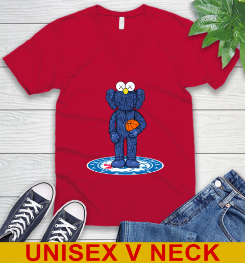 NBA Basketball Philadelphia 76ers Kaws Bff Blue Figure Shirt V-Neck T-Shirt 7
