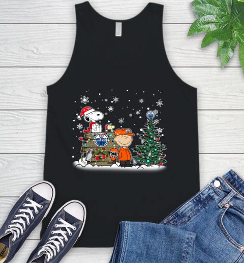 NHL Edmonton Oilers Snoopy Charlie Brown Woodstock Christmas Stanley Cup Hockey Tank Top