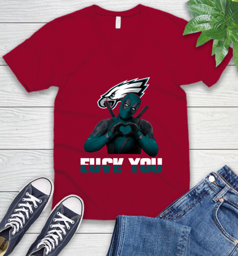 NHL Philadelphia Eagles Deadpool Love You Fuck You Football Sports V-Neck T-Shirt 7