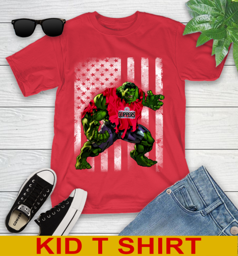 LA Clippers Hulk Marvel Avengers NBA Basketball American Flag Youth T-Shirt - Image 12