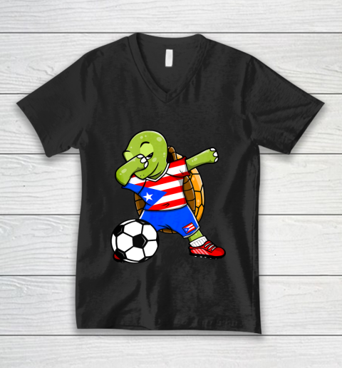 Dabbing Turtle Puerto Rico Soccer Fans Jersey Flag Football V-Neck T-Shirt