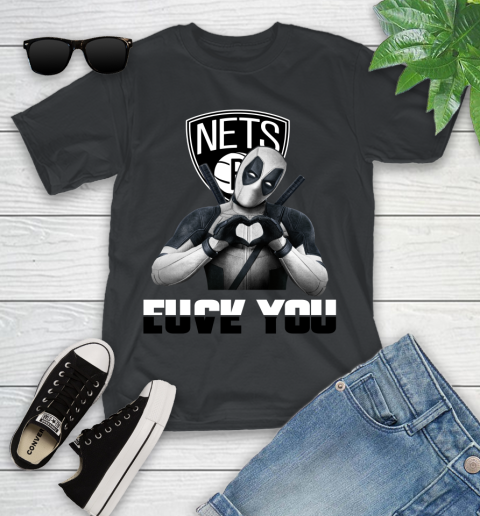 NBA Brooklyn Nets Deadpool Love You Fuck You Basketball Sports Youth T-Shirt