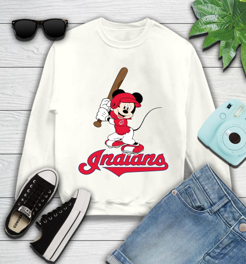MLB Baseball Cleveland Indians Cheerful Mickey Mouse Shirt Youth Sweatshirt 2