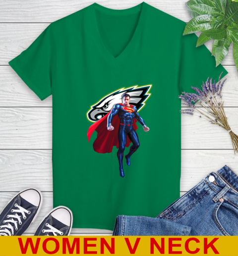 NFL Superman DC Sports Football Philadelphia Eagles Women's V-Neck T-Shirt 6