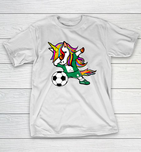 Funny Dabbing Unicorn Nigeria Football Nigerian Flag Soccer T-Shirt