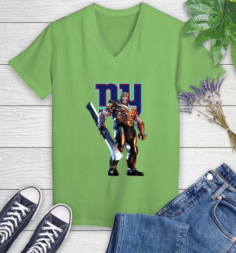 NFL Thanos Gauntlet Avengers Endgame Football New York Giants Women's V-Neck T-Shirt 11