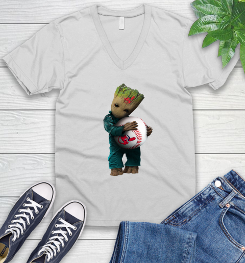 MLB Groot Guardians Of The Galaxy Baseball Sports Cleveland Indians V-Neck T-Shirt