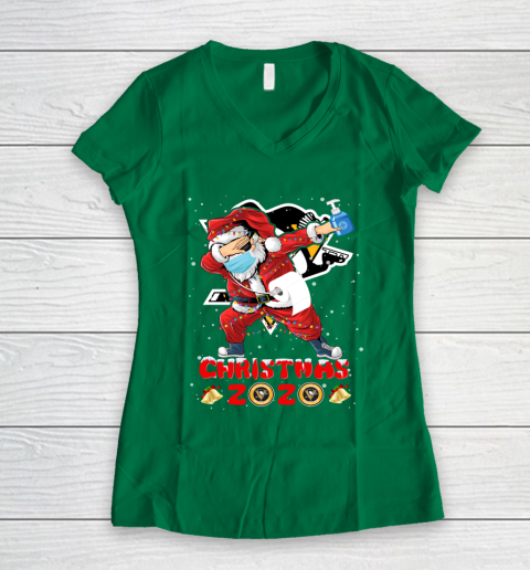 Pittsburgh Penguins Funny Santa Claus Dabbing Christmas 2020 NHL Women's V-Neck T-Shirt 3