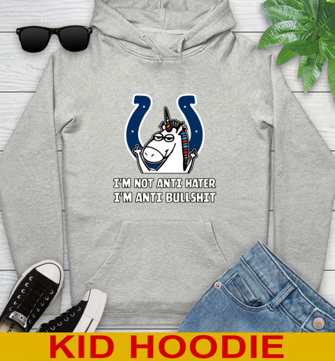 Indianapolis Colts NFL Football Unicorn I'm Not Anti Hater I'm Anti Bullshit Youth Hoodie