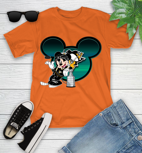 NHL Pittsburgh Penguins Stanley Cup Mickey Mouse Disney Hockey T Shirt Youth T-Shirt 7
