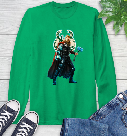 NBA Thor Avengers Endgame Basketball Milwaukee Bucks Long Sleeve T-Shirt 7