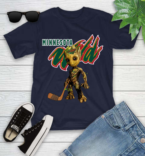 Minnesota Wild NHL Hockey Groot Marvel Guardians Of The Galaxy Youth T-Shirt 15