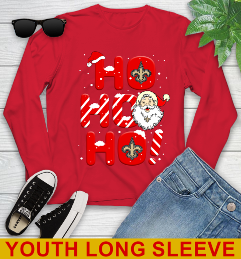 New Orleans Saints NFL Football Ho Ho Ho Santa Claus Merry Christmas Shirt Youth Long Sleeve 11