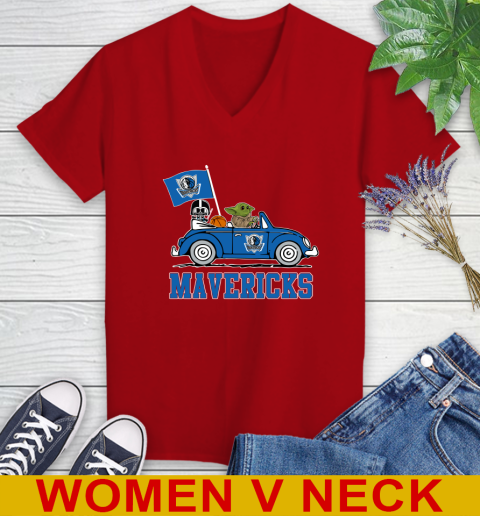 NBA Basketball Dallas Mavericks Darth Vader Baby Yoda Driving Star Wars Shirt Women's V-Neck T-Shirt 12