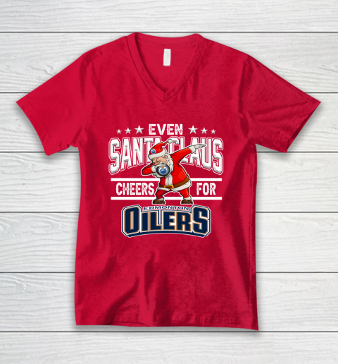Edmonton Oilers Even Santa Claus Cheers For Christmas NHL V-Neck T-Shirt 6