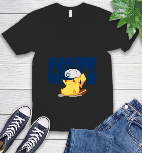 NFL Pikachu Football Sports Indianapolis Colts V-Neck T-Shirt 2