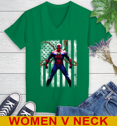 NFL Football Pittsburgh Steelers Spider Man Avengers Marvel American Flag Shirt (2) Women's V-Neck T-Shirt 6 NFL Football Pittsburgh Steelers Spider Man Avengers Marvel American Flag Shirt (2) Women's V-Neck T-Shirt - Image 6