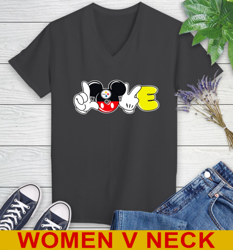 Pittsburgh Steelers NFL Football Love Mickey Disney Sports Women's V-Neck T-Shirt 9