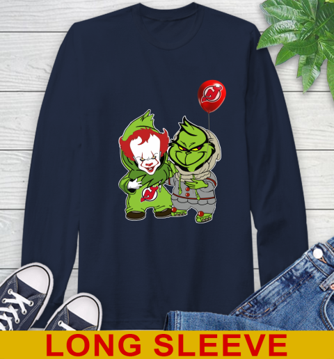 New Jersey Devils Baby Pennywise Grinch Christmas NHL Hockey Long Sleeve T-Shirt 4