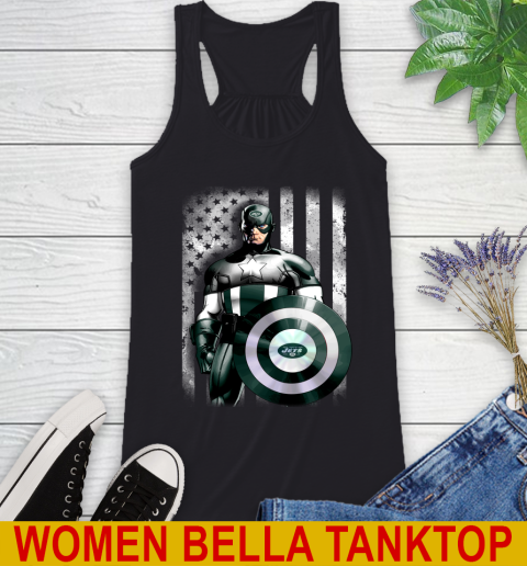 New York Jets NFL Football Captain America Marvel Avengers American Flag Shirt Racerback Tank