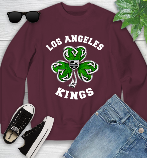 NHL Los Angeles Kings Three Leaf Clover St Patrick's Day Hockey Sports Youth Sweatshirt 4