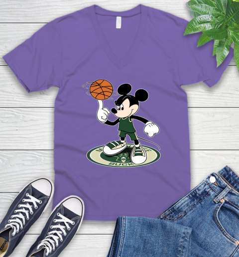 NBA Basketball Milwaukee Bucks Cheerful Mickey Disney Shirt V-Neck T-Shirt 9