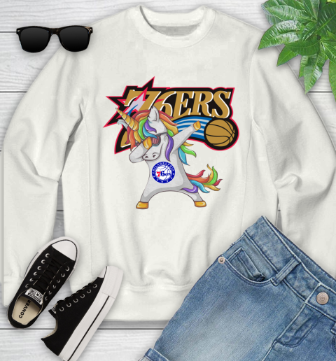 Philadelphia 76ers NBA Basketball Funny Unicorn Dabbing Sports Youth Sweatshirt