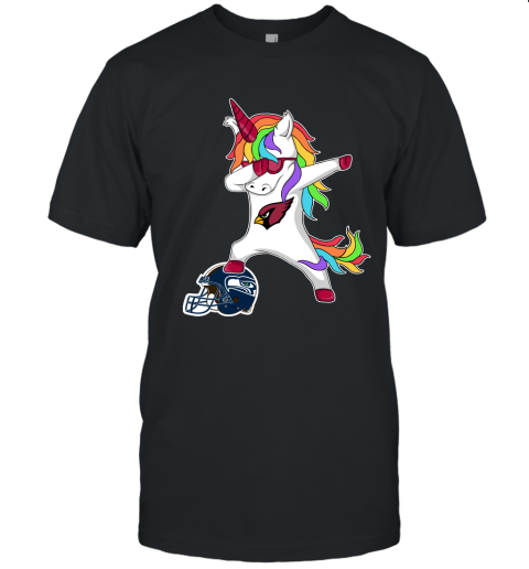 m6mn football dabbing unicorn steps on helmet arizona cardinals jersey t shirt 60 front black