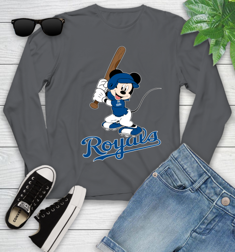 MLB Baseball Kansas City Royals Cheerful Mickey Mouse Shirt Youth Long Sleeve 8