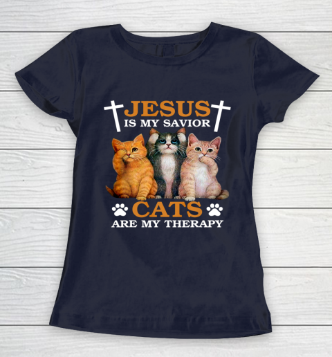 Jesus is My Savior Cat are My Therapy Christians Cat Lover Women's T-Shirt 2