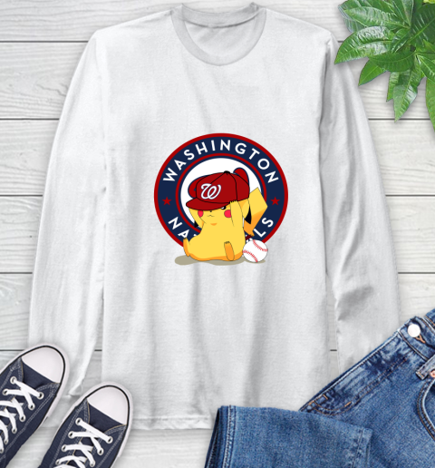 MLB Pikachu Baseball Sports Washington Nationals Long Sleeve T-Shirt