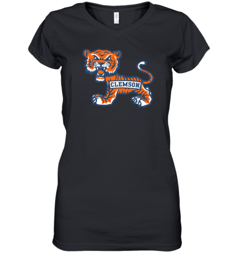 Tigertown Graphics Clemson Big Old School Tiger Women's V-Neck T-Shirt