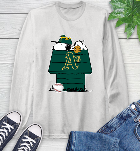 MLB Oakland Athletics Snoopy Woodstock The Peanuts Movie Baseball T Shirt Long Sleeve T-Shirt