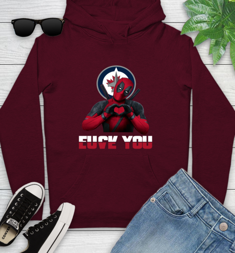 NHL Winnipeg Jets Deadpool Love You Fuck You Hockey Sports Youth Hoodie 7