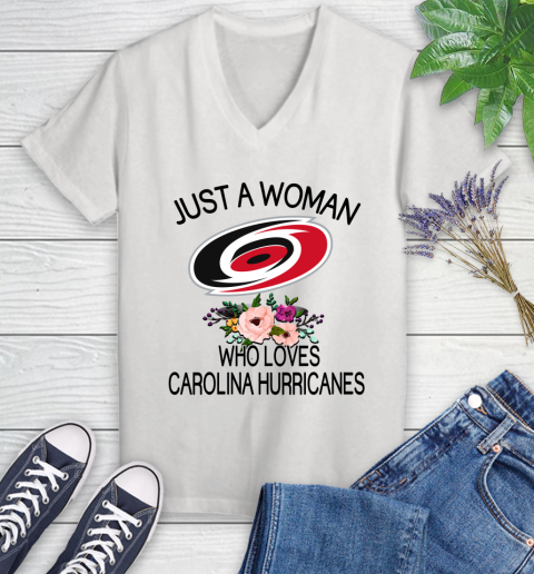 NHL Just A Woman Who Loves Carolina Hurricanes Hockey Sports Women's V-Neck T-Shirt