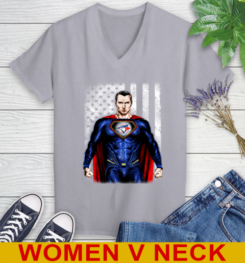 MLB Baseball Toronto Blue Jays Superman DC Shirt Women's V-Neck T-Shirt - Image 5