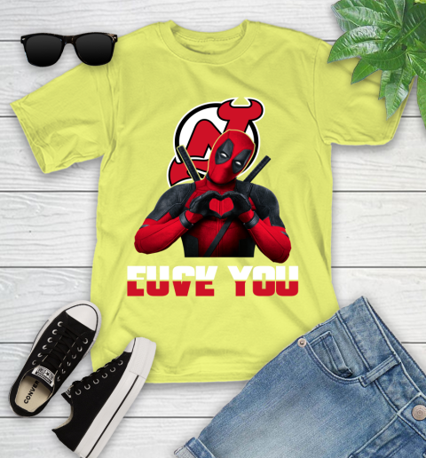NHL New Jersey Devils Deadpool Love You Fuck You Hockey Sports Youth T-Shirt 10
