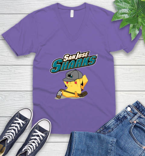 NHL Pikachu Hockey Sports San Jose Sharks V-Neck T-Shirt 9