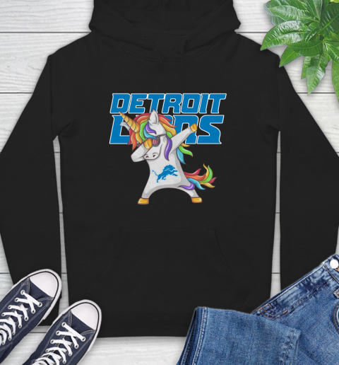 Detroit Lions NFL Football Funny Unicorn Dabbing Sports Hoodie 2