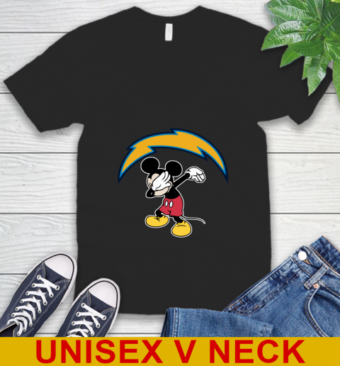 San Diego Chargers NFL Football Dabbing Mickey Disney Sports V-Neck T-Shirt 2