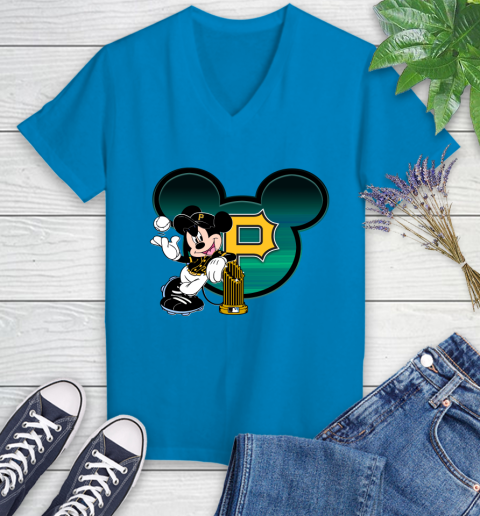 MLB Pittsburgh Pirates The Commissioner's Trophy Mickey Mouse Disney Women's V-Neck T-Shirt 7