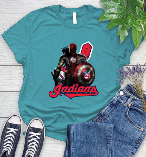 MLB Captain America Thor Spider Man Hawkeye Avengers Endgame Baseball Cleveland Indians Women's T-Shirt 12