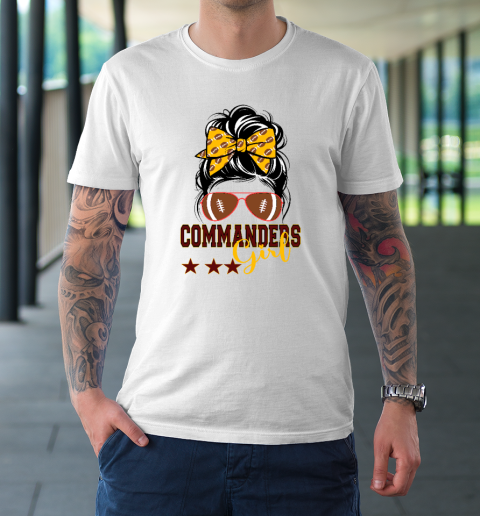 Retro Commanders Girl Messy Bun Sports Fan Team Matching T-Shirt