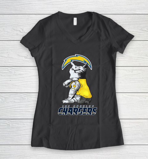 NFL Football My Cat Loves Los Angeles Chargers Women's V-Neck T-Shirt 6
